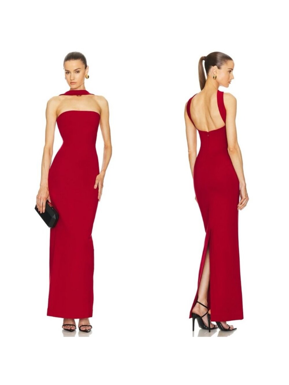 HELSA Stephanie Column Maxi Dress Deep Red NEW with tags